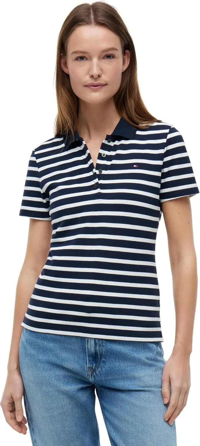 Tommy Hilfiger ▫️ Polo de manga curta para mulher, corte justo