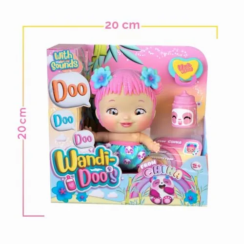 Wandi Doo's ▫️ da China, Boneca Bebé Asiática da China, Fala a Língua Universal dos Bebés, o «Doo Doo Doo», fralda com ursinhos panda e 2 acessórios, biberão e chupeta, famosa (WAD02000) 3