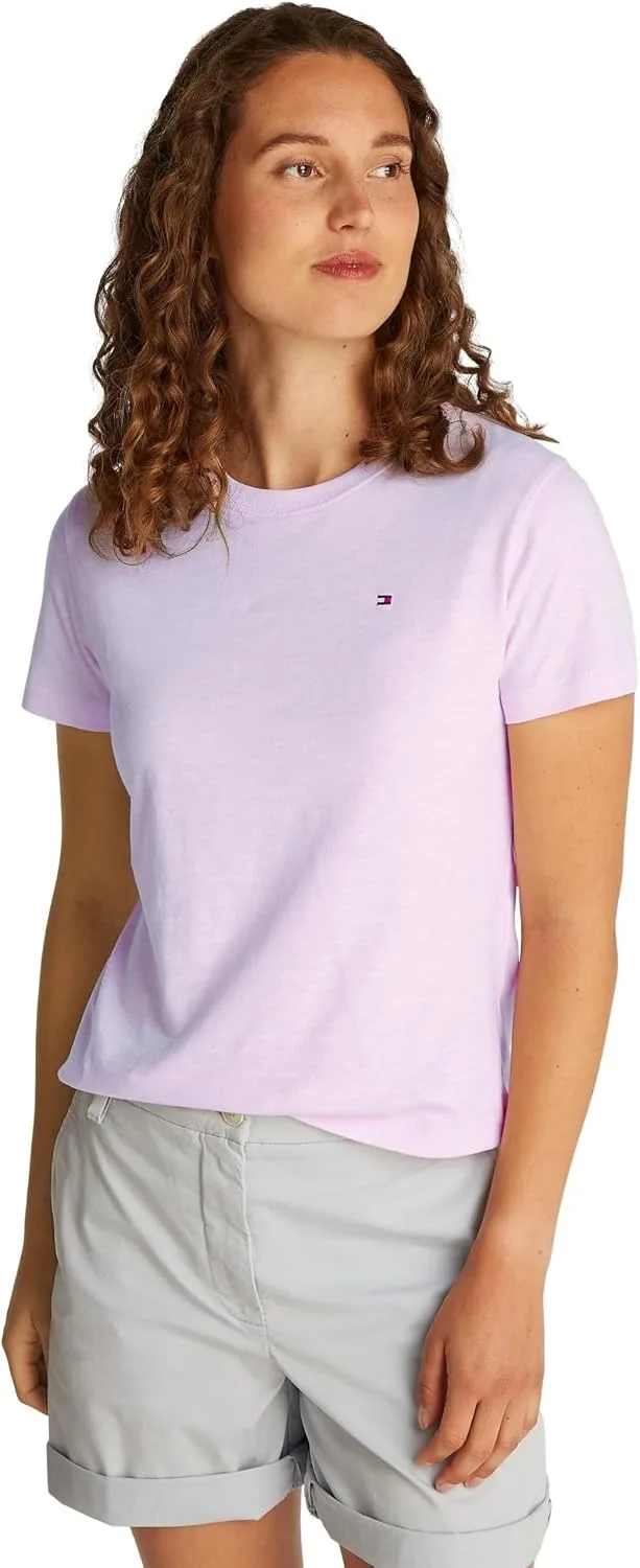 Tommy Hilfiger ▫️ Camiseta de manga curta para mulher, corte justo e gola redonda