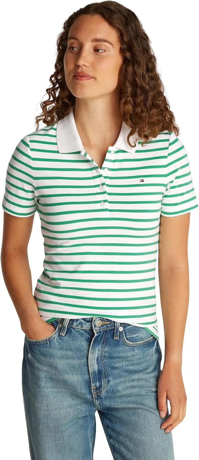Tommy Hilfiger ▫️ Polo de manga curta para mulher, corte justo