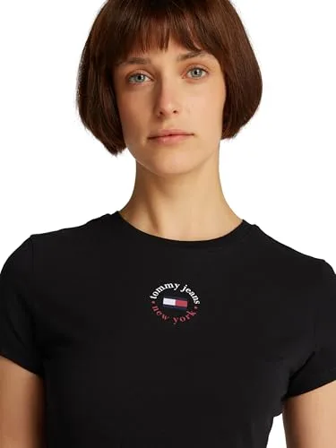 Tommy Jeans ▫️ Camiseta de manga curta para mulher Essential Logo tee, corte justo 3