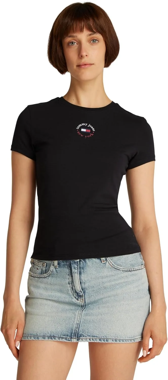 Tommy Jeans ▫️ Camiseta de manga curta para mulher Essential Logo tee, corte justo