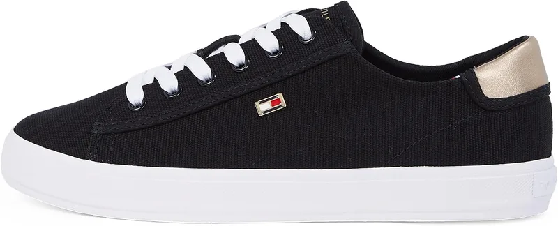 Tommy Hilfiger ▫️ Ténis com sola vulcanizada para mulher, em lona, com atacadores, elegantes