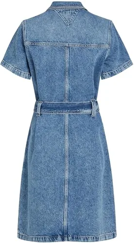 Tommy Hilfiger ▫️ Vestido de ganga para mulher «Ali», com cinto ao joelho e mangas curtas, azul (Ali), 32 4