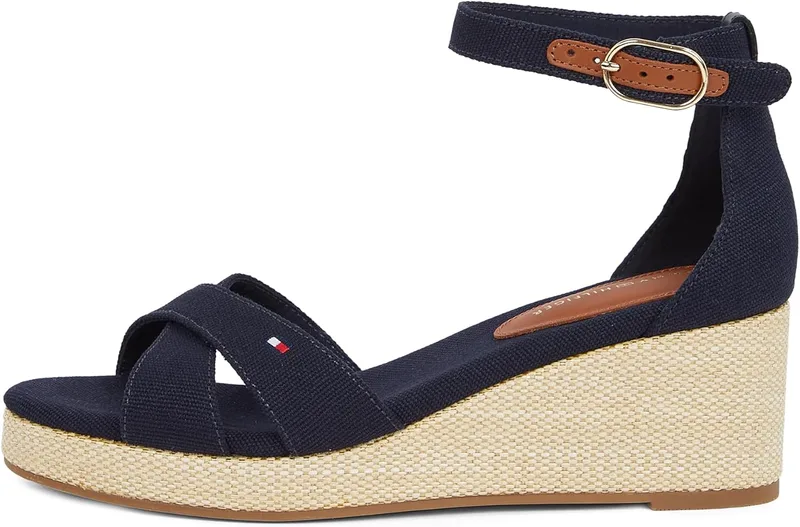 Tommy Hilfiger ▫️ Alpargatas de cunha para mulher Flag Criss-Cros Mid com tira no tornozelo