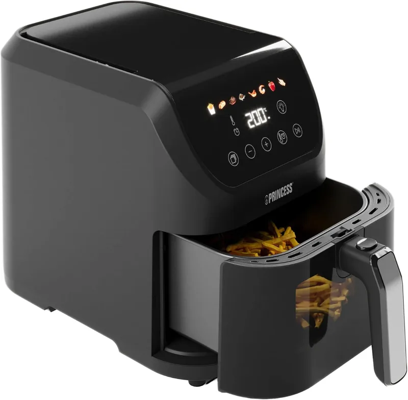Princess ▫️ Slim Airfryer 5,5 L - 1500 W - Silenciosa (55 db) - Design compacto - Sem óleo - 8 programas de cozedura - Termostato ajustável - Revestimento antiaderente, luzes piloto coloridas