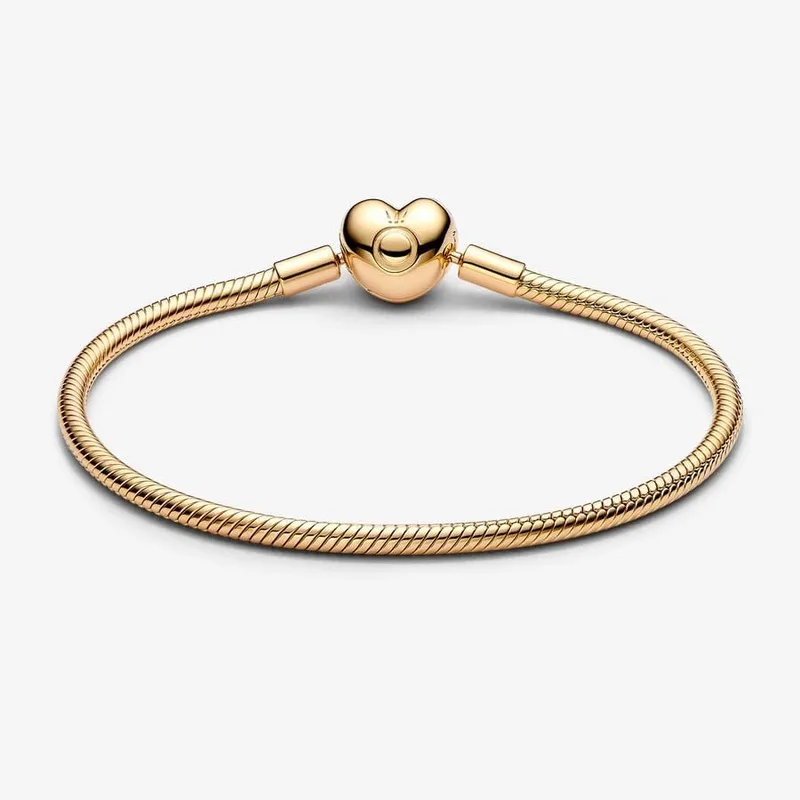 PANDORA ▫️ Moments 563050C00-18 - Pulseira com elos em forma de cobra e fecho em forma de coração, prata de lei com liga banhada a ouro, compatível com a coleção Moments, tamanho: 18 3