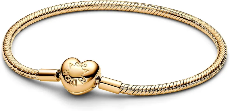 PANDORA ▫️ Moments 563050C00-18 - Pulseira com elos em forma de cobra e fecho em forma de coração, prata de lei com liga banhada a ouro, compatível com a coleção Moments, tamanho: 18