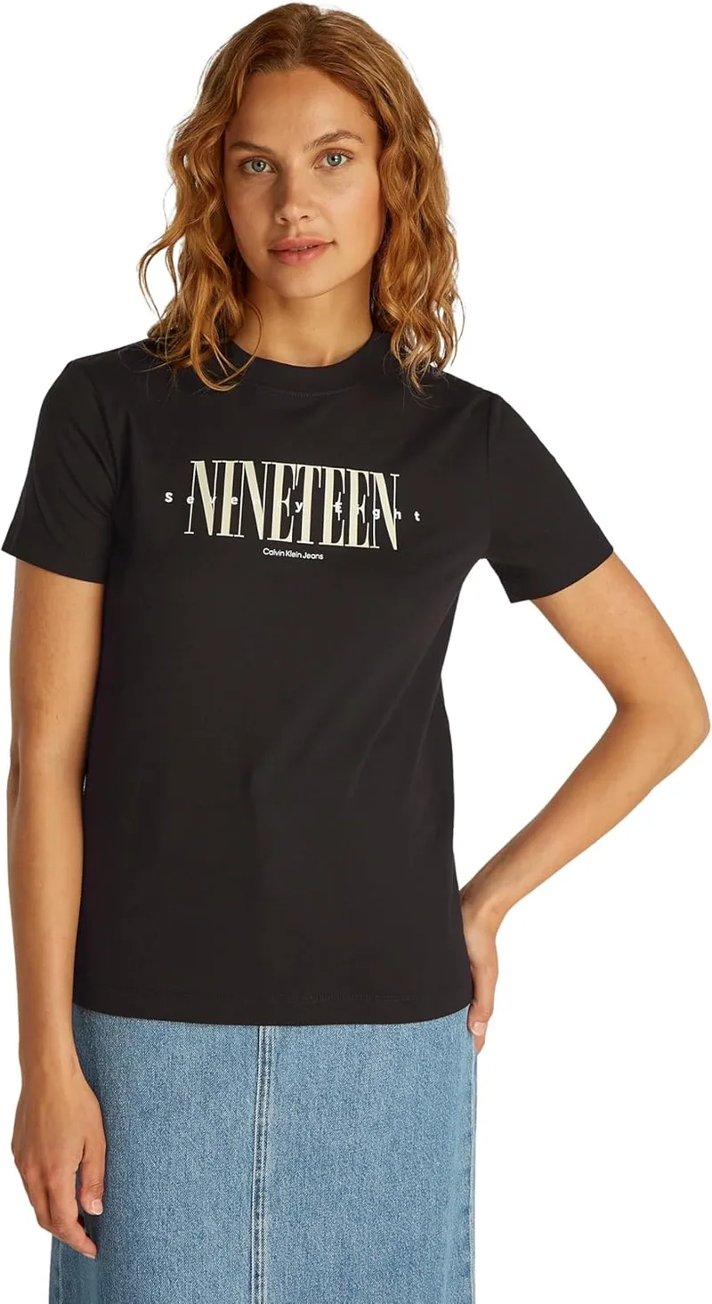 Calvin Klein ▫️ T-shirt de manga curta para mulher, com estampado, corte regular