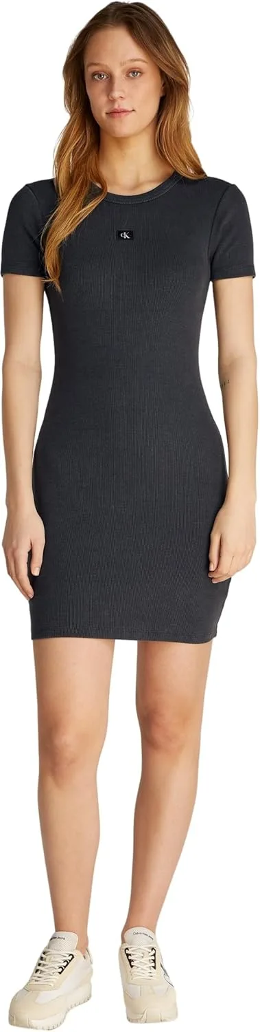 Calvin Klein ▫️ Women's Bodycon Dress Washed Woven Label Rib Short