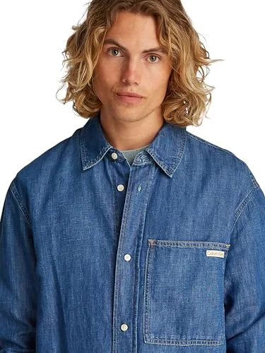 Calvin Klein ▫️ Camisa de ganga Regular Linear J30j327509, manga comprida, para homem 3