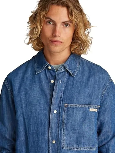 Calvin Klein ▫️ Camisa de ganga Regular Linear J30j327509, manga comprida, para homem 4