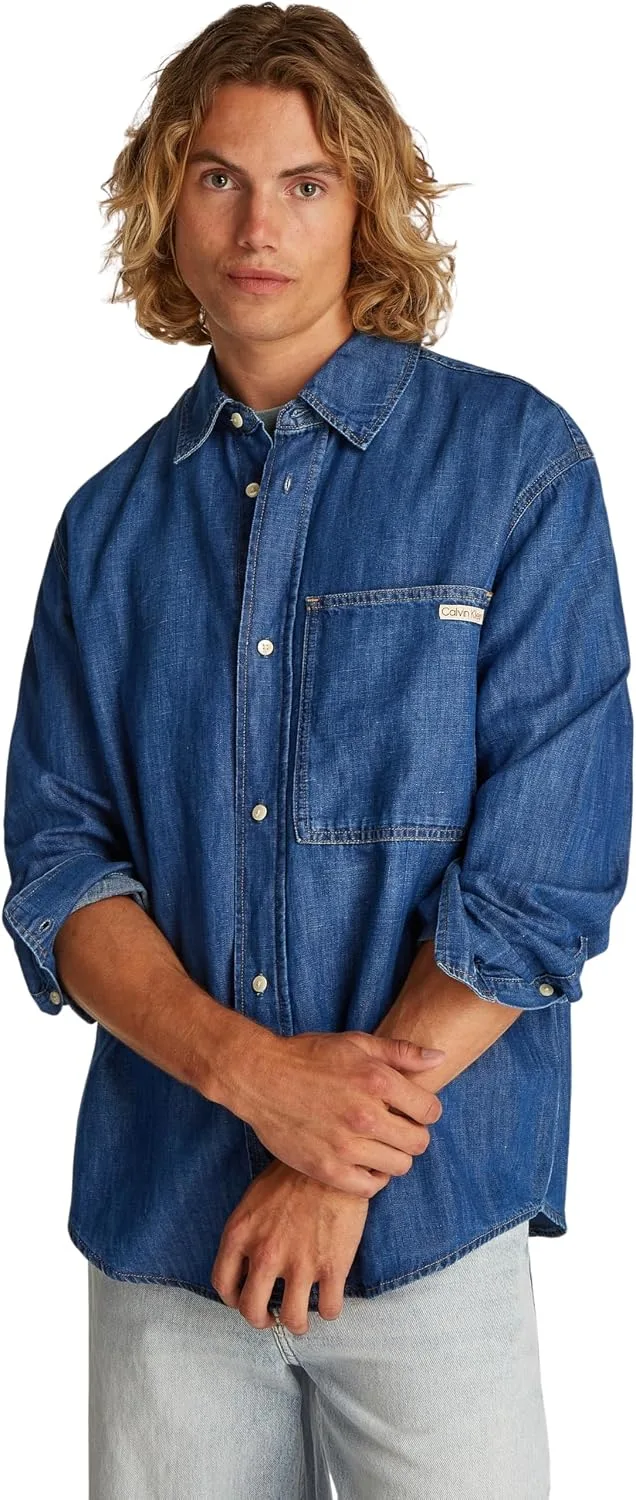 Calvin Klein ▫️ Camisa de ganga Regular Linear J30j327509, manga comprida, para homem