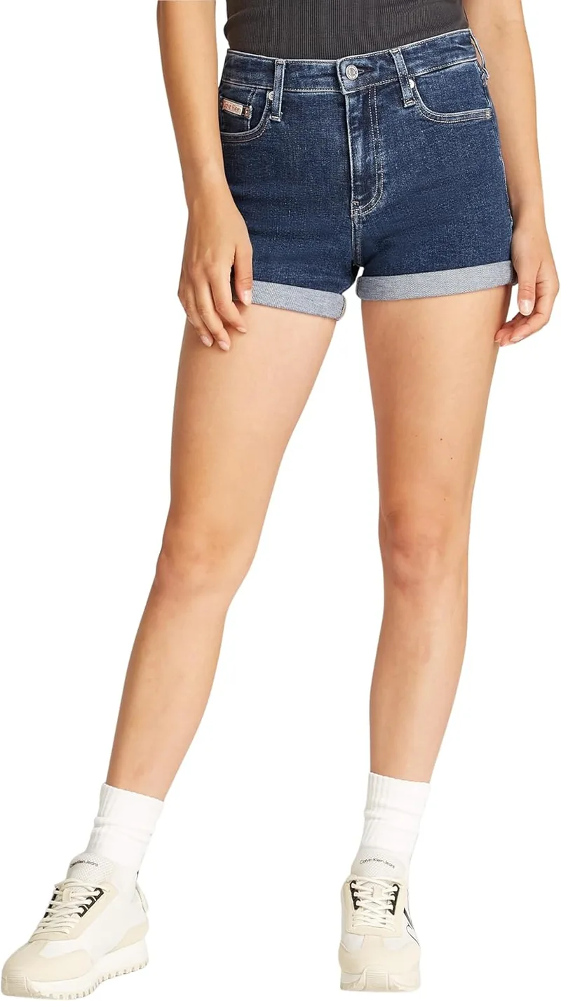 Calvin Klein ▫️ Calças de Ganga para Mulher - Calções de Cintura Média
