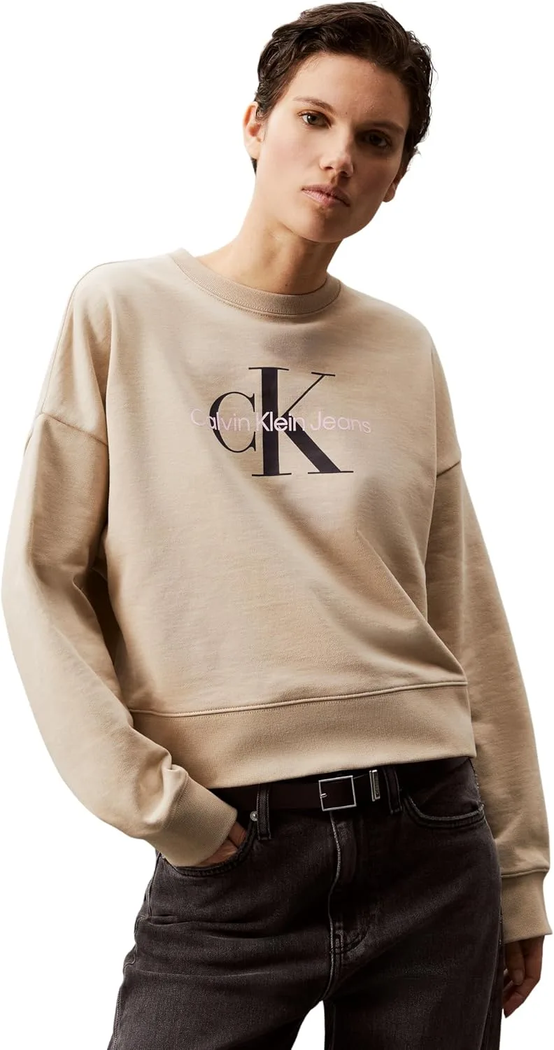 Calvin Klein ▫️ Camisola de senhora Monólogo em French Terry com gola redonda