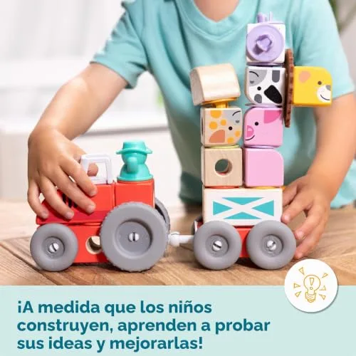 Melissa & Doug ▫️ Conjunto de Brinquedos «Quinta»: Blocos de Construção com Animais de Brincar em Madeira para Crianças, 56 peças - 6074894 - Brinquedos para crianças a partir dos 2 anos - Presente para crianças a partir dos 2 anos - Montessori - Certificados FSC 4