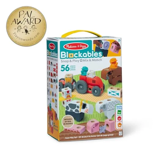 Melissa & Doug ▫️ Conjunto de Brinquedos «Quinta»: Blocos de Construção com Animais de Brincar em Madeira para Crianças, 56 peças - 6074894 - Brinquedos para crianças a partir dos 2 anos - Presente para crianças a partir dos 2 anos - Montessori - Certificados FSC 6