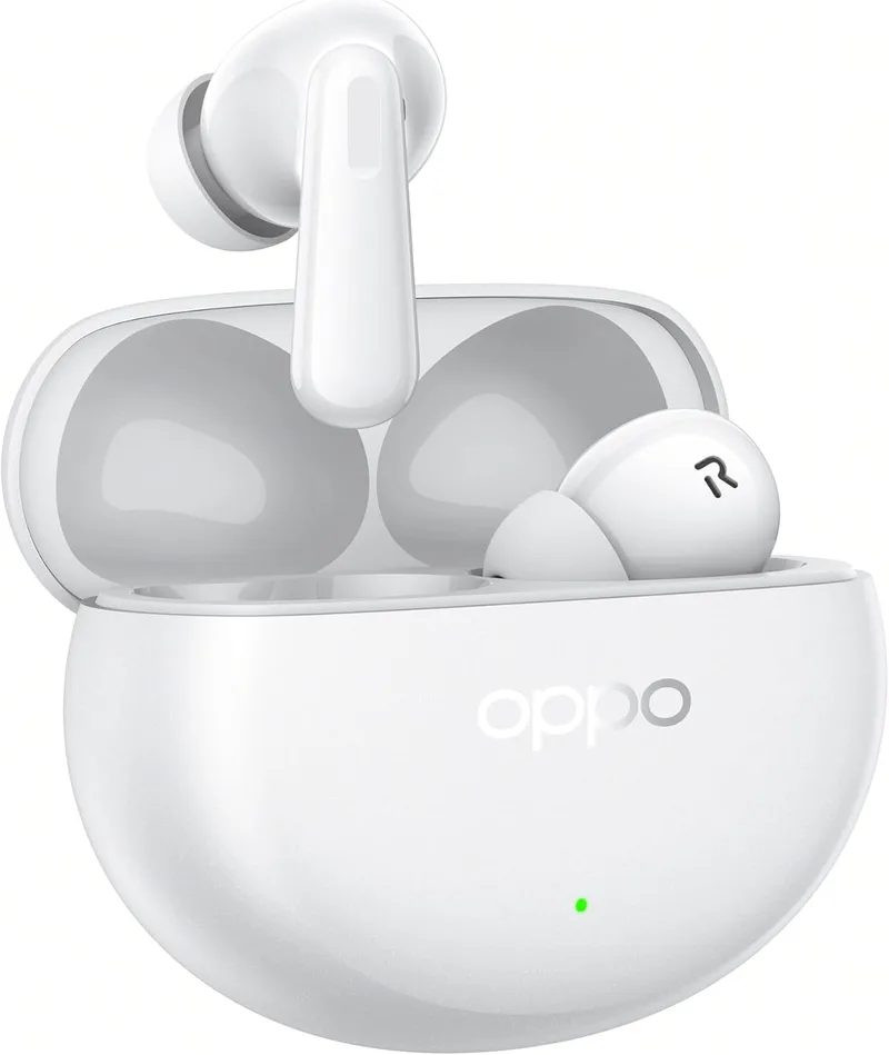 OPPO ▫️ Enco Air4 Pro - Auscultadores sem fios com som surround, cancelamento ativo de ruído, autonomia de 36 horas, baixa latência para jogos e resistência IP55 - Branco