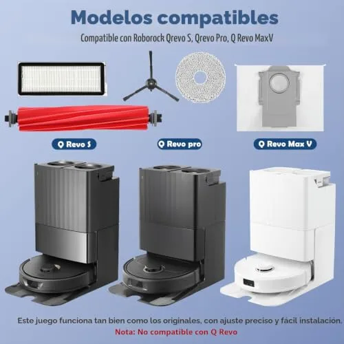 VIEWALL ▫️ Acessórios para o aspirador Roborock Qrevo Pro e Qrevo S: 1 escova principal, 2 filtros HEPA, 6 sacos para o pó, 4 toalhetes, 4 escovas laterais (pretas), 1 escova, 1 chave de fendas 2