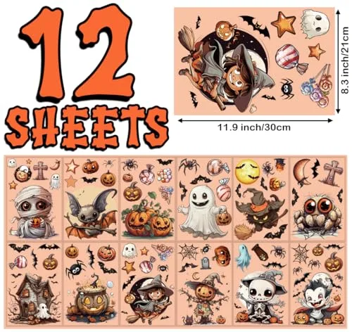 VAWcornic ▫️ 12 folhas de autocolantes de Halloween de grandes dimensões para janelas, com motivos de morcegos, aranhas, vampiros e bruxas, autocolantes de Halloween para janelas 2