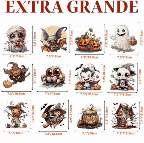 VAWcornic ▫️ 12 folhas de autocolantes de Halloween de grandes dimensões para janelas, com motivos de morcegos, aranhas, vampiros e bruxas, autocolantes de Halloween para janelas 3