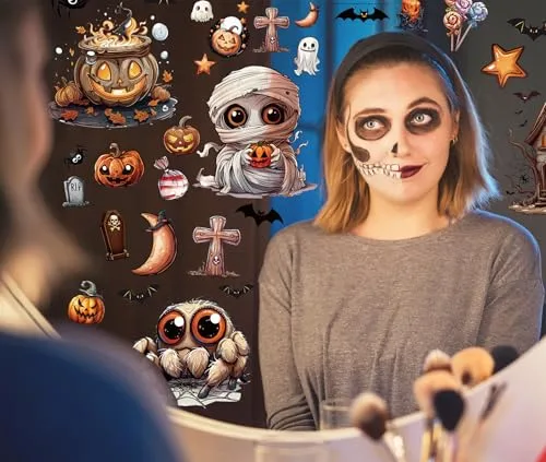 VAWcornic ▫️ 12 folhas de autocolantes de Halloween de grandes dimensões para janelas, com motivos de morcegos, aranhas, vampiros e bruxas, autocolantes de Halloween para janelas 5