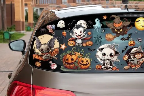 VAWcornic ▫️ 12 folhas de autocolantes de Halloween de grandes dimensões para janelas, com motivos de morcegos, aranhas, vampiros e bruxas, autocolantes de Halloween para janelas 6