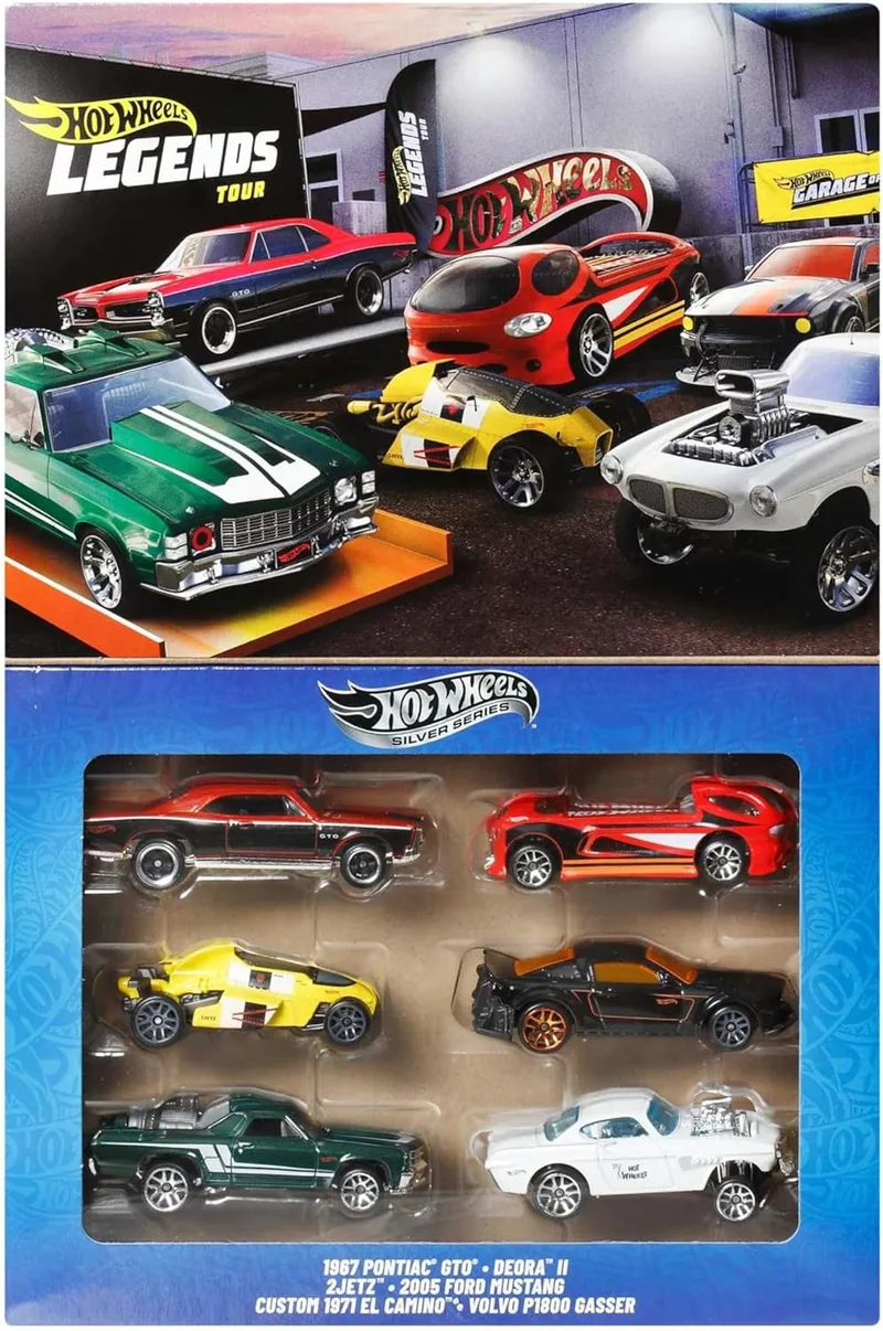 Hot Wheels ▫️ HW Legends Cars and Trucks, conjunto de seis veículos de brinquedo em metal à escala 1:64 com design premium (os estilos podem variar), JBY78