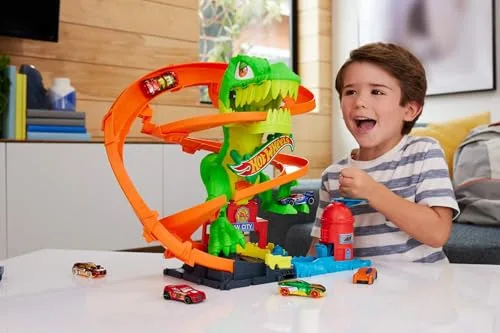 Hot Wheels ▫️ City: Batalha com o T-Rex e Carro de Brinquedo à Escala 1:64 2