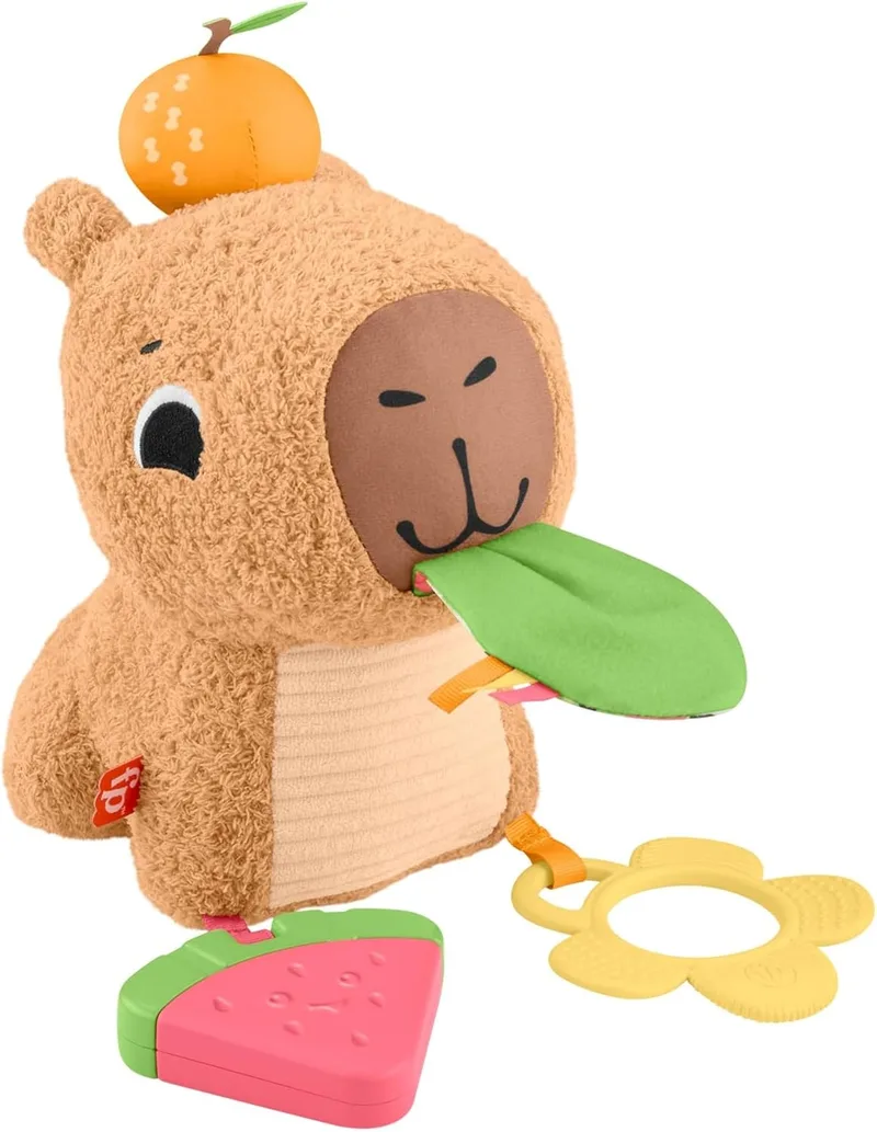 Fisher-Price ▫️ Capibara Cuddle & Play Sensory Soft Toy com guizo e mordedor para recém-nascidos a partir dos 3 meses, HYR54