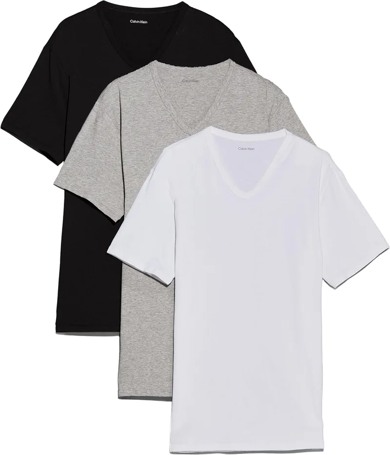 Calvin Klein ▫️ Camisolas de manga curta para homem, conjunto de 3 com gola em V