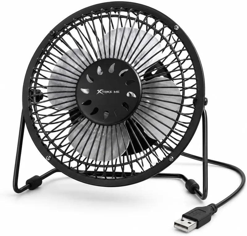 JYC CREATIVE ▫️ Ventilador pessoal em metal de 38 W, ventilador de secretária de alta velocidade com 3 pás de alumínio, 3 velocidades, grelha de segurança, inclinação ajustável, (Preto)