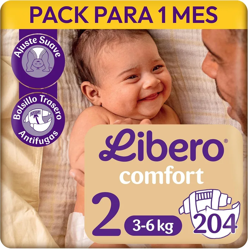 LIBERO ▫️ Comfort 2 Fraldas para bebé, 3-6 kg, 204 unidades