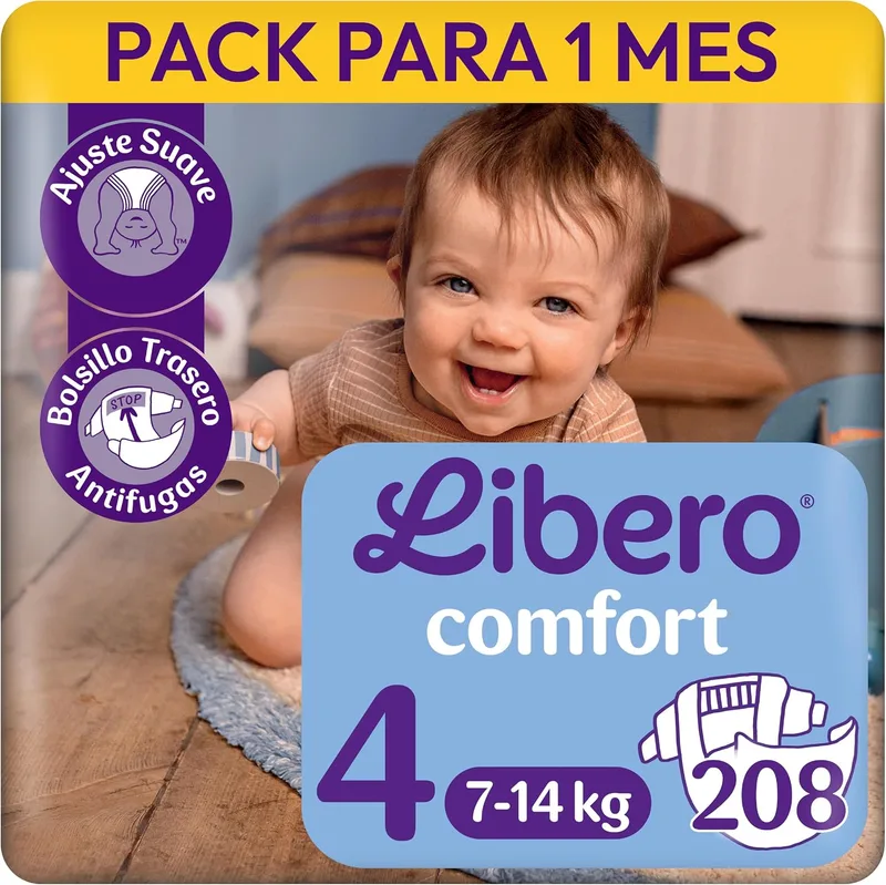 LIBERO ▫️ Comfort 4 Fraldas para bebé, 7-14 kg, 208 unidades