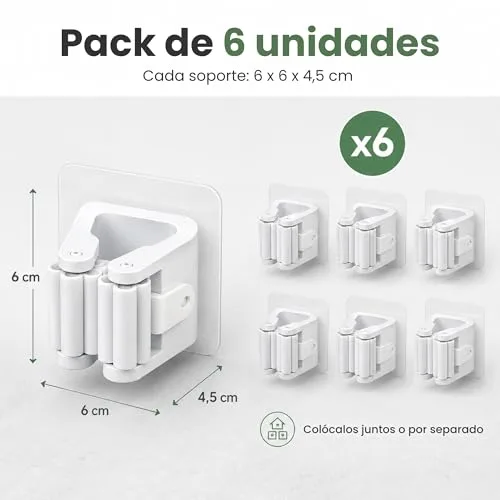 HKaizen ▫️ Suporte adesivo para vassouras e esfregonas, embalagem de 6 unidades, suporte de parede 2