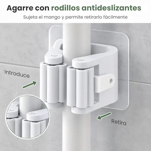 HKaizen ▫️ Suporte adesivo para vassouras e esfregonas, embalagem de 6 unidades, suporte de parede 4