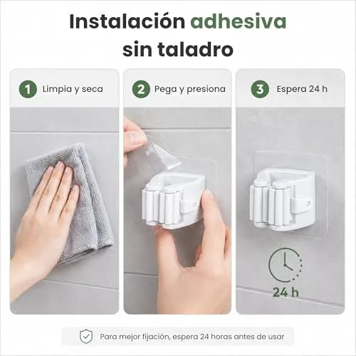 HKaizen ▫️ Suporte adesivo para vassouras e esfregonas, embalagem de 6 unidades, suporte de parede 5
