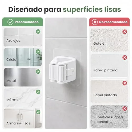 HKaizen ▫️ Suporte adesivo para vassouras e esfregonas, embalagem de 6 unidades, suporte de parede 6