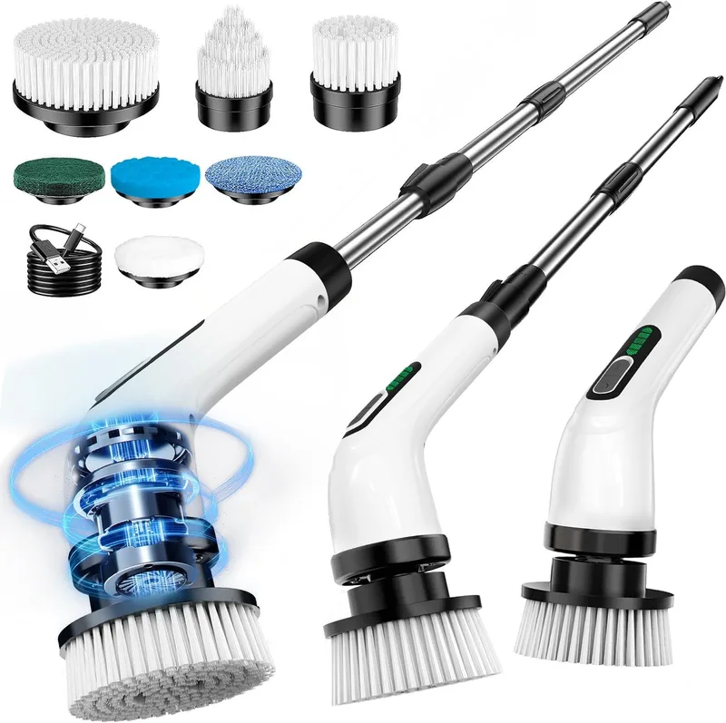 FYDEE ▫️ Escova de Limpeza Doméstica Eléctrica, Escova de Limpeza Doméstica com 7 Cabeças de Escova Substituíveis e à Prova de Água IPX7, Esfregão Elétrico Rotativo, Escova para Limpeza Doméstica, Casa de Banho, Chão, Azulejos