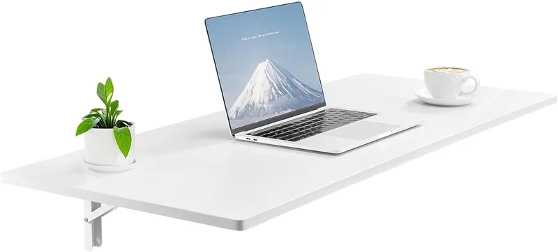 VEVOR ▫️ Mesa dobrável montada na parede, 1100 x 460 x 176 mm, secretária flutuante com suporte de ferro, mesa dobrável para espaços pequenos, escritório em casa, sala de jantar, lavandaria, cozinha, bar, branco