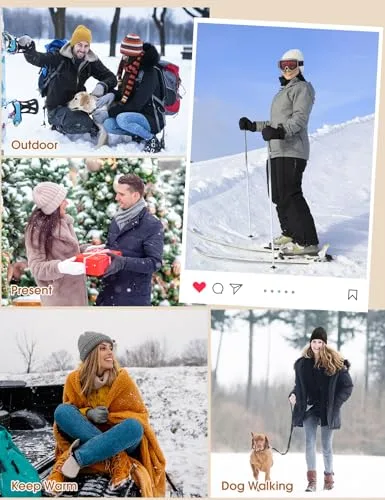 UMIPUBO ▫️ Conjunto de 5 peças: gorro, cachecol e luvas para mulher - Conjunto de inverno com gorros, cachecóis, luvas quentes compatíveis com ecrãs táteis, orelheiras de pelúcia e meias térmicas - Conjunto de 5 peças 6