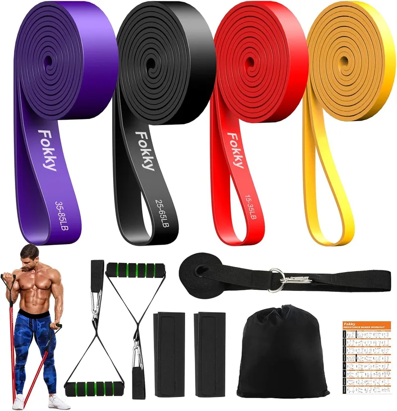 Fokky ▫️ Elásticos de Musculação com 4 Níveis de Resistência, 5-85 LBS