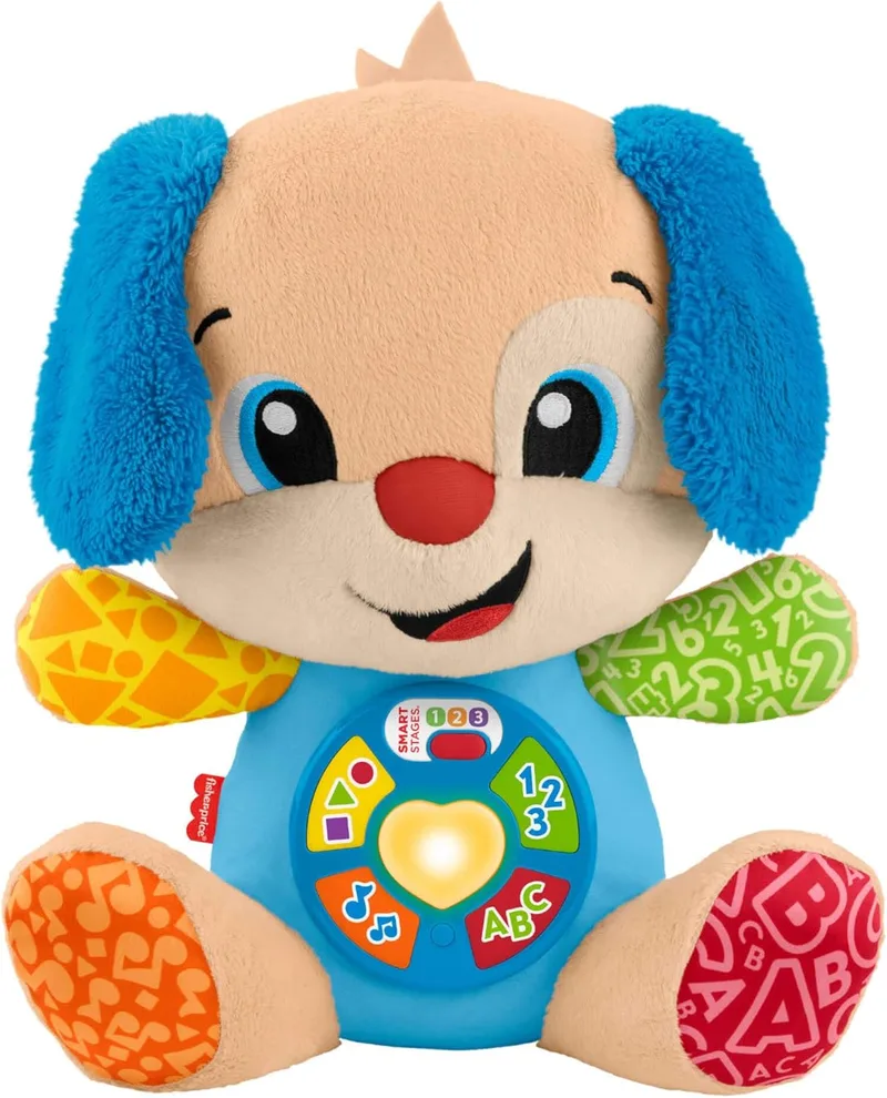 Fisher-Price ▫️ Laugh & Learn Cachorrinho com Smart Stages Peluche musical educativo com Smart Stages para bebés a partir dos 6 meses, versão multilingue: italiano, espanhol, português, inglês, JFD26