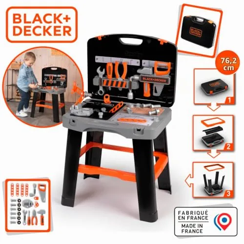 Smoby ▫️ Bancada de Trabalho Black & Decker em mala de transporte, 33 acessórios para martelar, perfurar e aparafusar (7600360734) 2