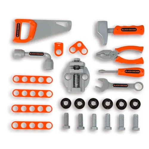Smoby ▫️ Bancada de Trabalho Black & Decker em mala de transporte, 33 acessórios para martelar, perfurar e aparafusar (7600360734) 3