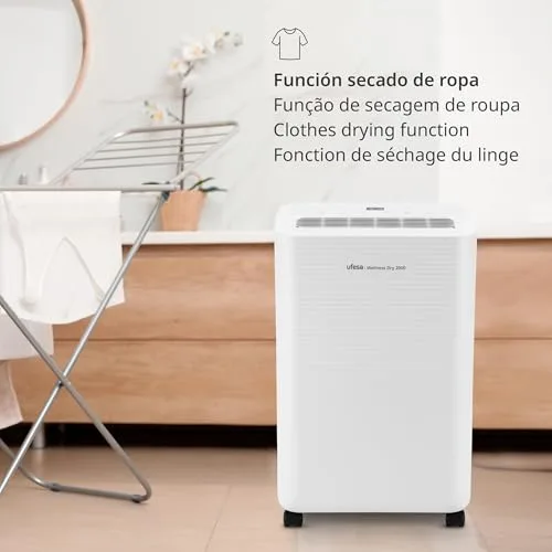Ufesa ▫️ Desumidificador Wellness Dry 2000, 280 W, 12 L/24 h, silencioso (47 dB) com painel intuitivo, função de secagem de roupa, sensor de humidade, capacidade de 2 L, 2 velocidades, temporizador, até 40 m² 4