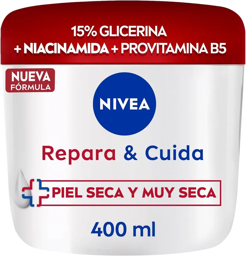 NIVEA ▫️ Repair & Care Creme Hidratante Corpo, Rosto e Mãos (1 x 400 ml), creme hidratante de 72 horas com glicerina e vitamina E pura, para peles secas e muito secas.
