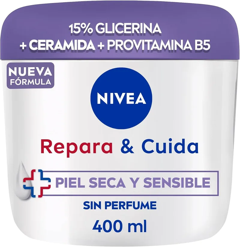 NIVEA ▫️ Repair & Care Creme Hidratante Corpo, Rosto e Mãos (1 x 400 ml), creme hidratante de 72 horas com glicerina e pantenol, para peles secas e sensíveis, sem perfume