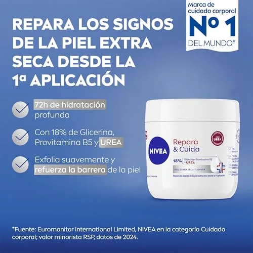 NIVEA ▫️ Repara & Cuida Creme hidratante para o corpo, rosto e mãos (1 x 400 ml), creme hidratante com glicerina e ureia, 72 horas de hidratação para pele extremamente seca e áspera 2