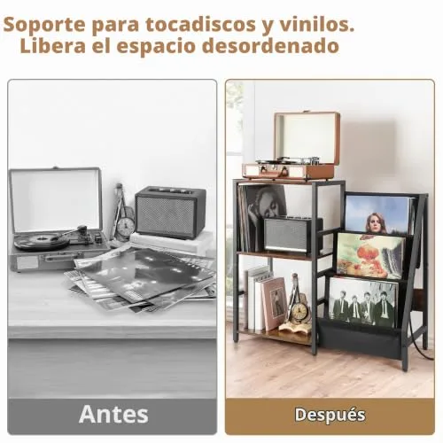 Bikoney ▫️ Mesa Auxiliar para Gira-discos com Tomada Elétrica, Armazenamento de Discos de Vinil em 3 Níveis com Capacidade para até 200 Álbuns, Suporte para Discos de Vinil para a Sala de Estar 7